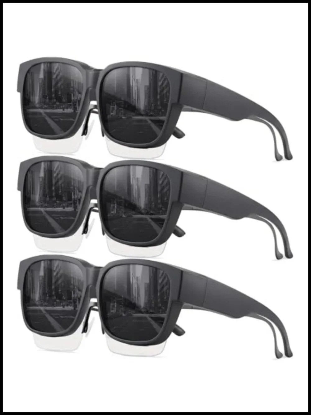 3 Pack Fit Over Sunglasses Square UV400 Shades Lightweight